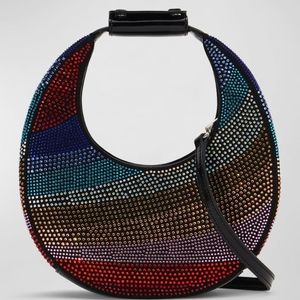 STAUD Multicolor Crystal-Embellished Crescent Crossbody Bag